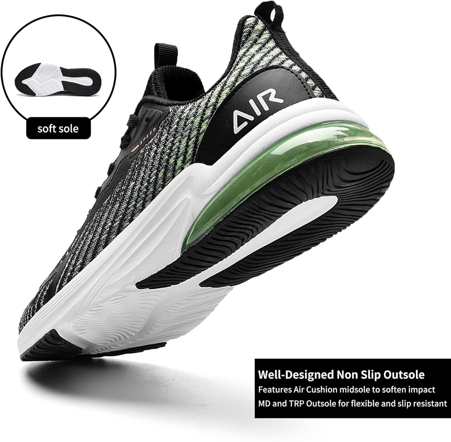 Mens Road Running Shoes Athletic Air Cushion Lightweight Breathable Workout Gym Walking Running Sneakers Blackgreen Size 12.5