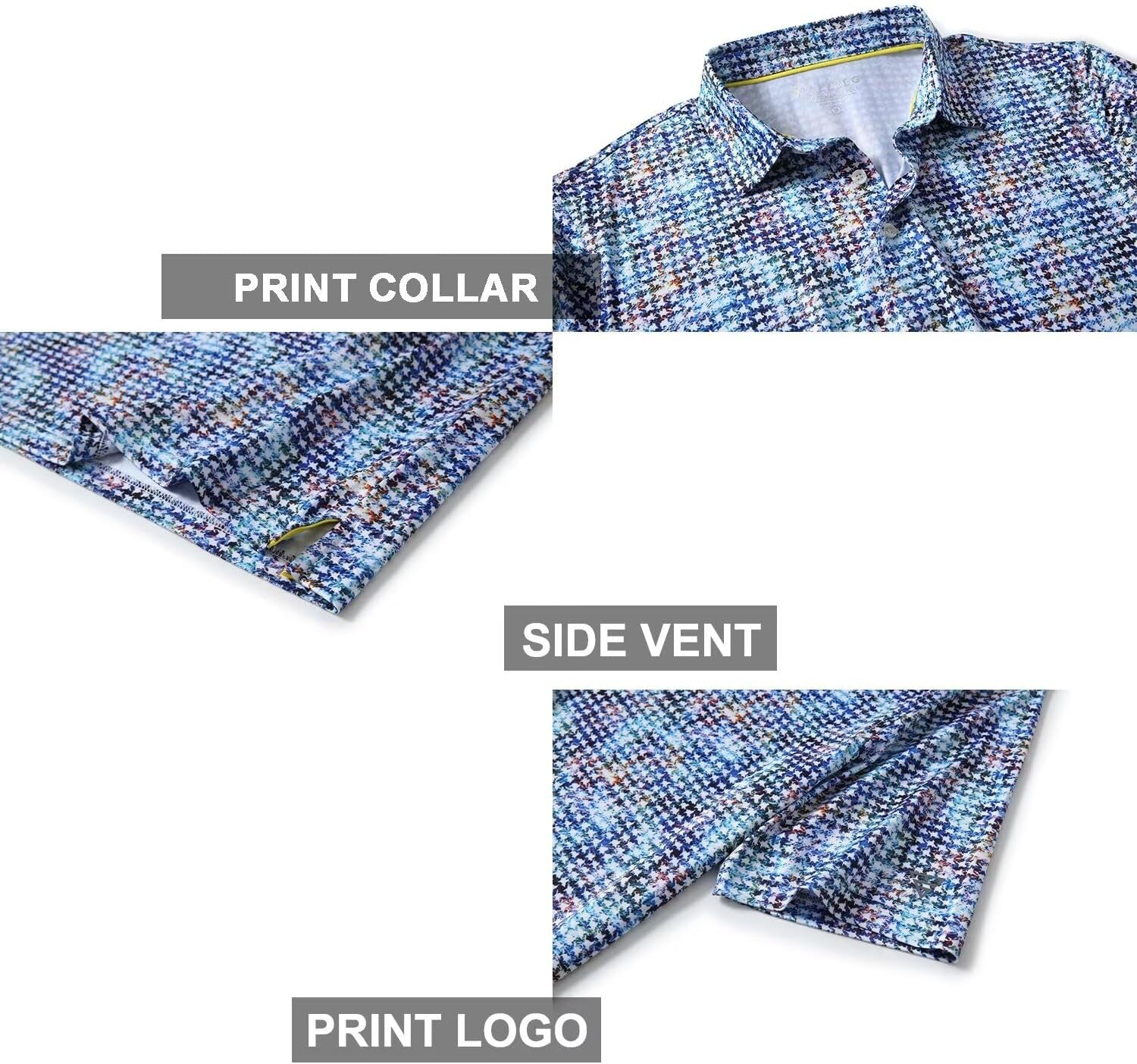 Golf Shirts for Men Dry Fit Short Sleeve Print Performance Moisture Wicking Polo Shirt