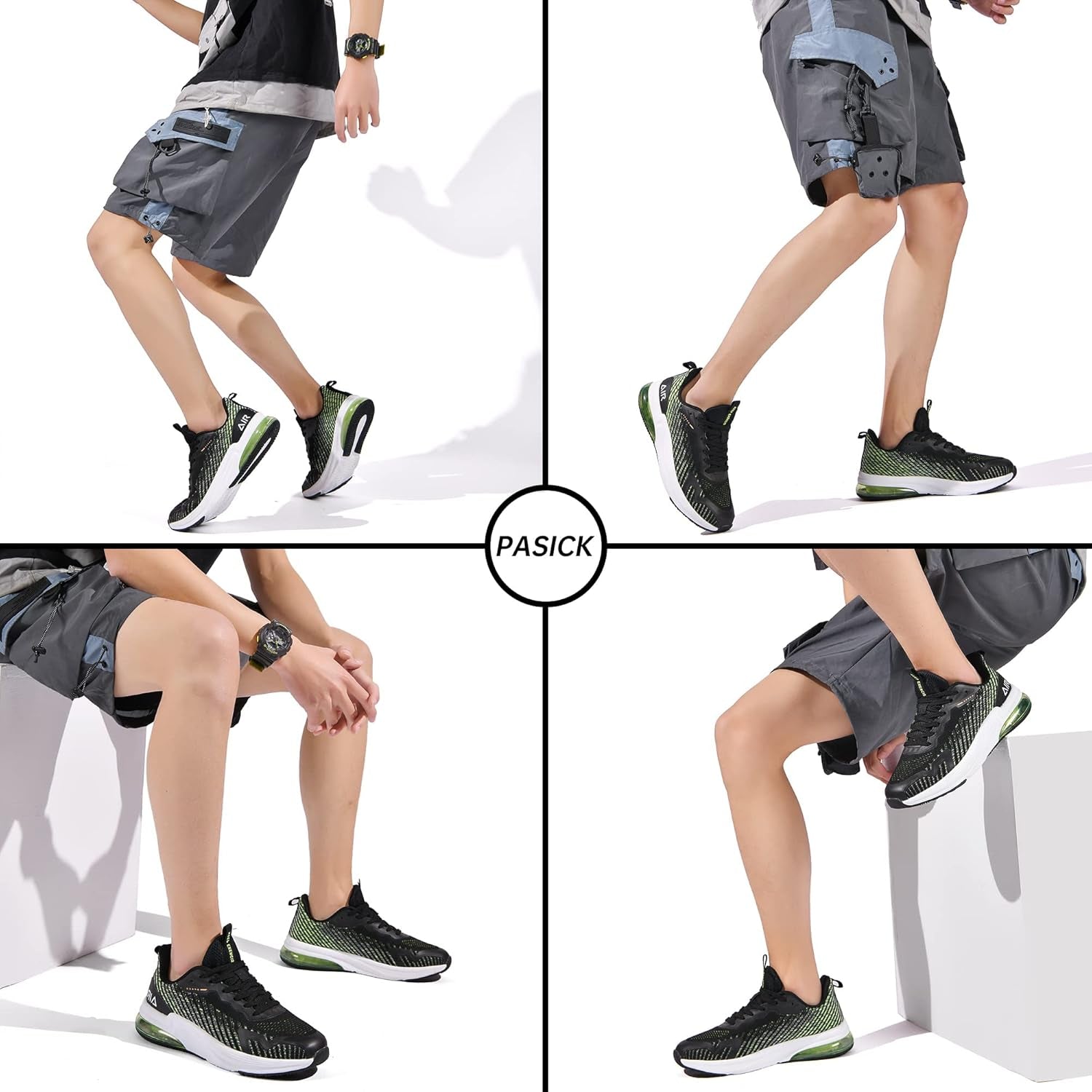 Mens Road Running Shoes Athletic Air Cushion Lightweight Breathable Workout Gym Walking Running Sneakers Blackgreen Size 12.5