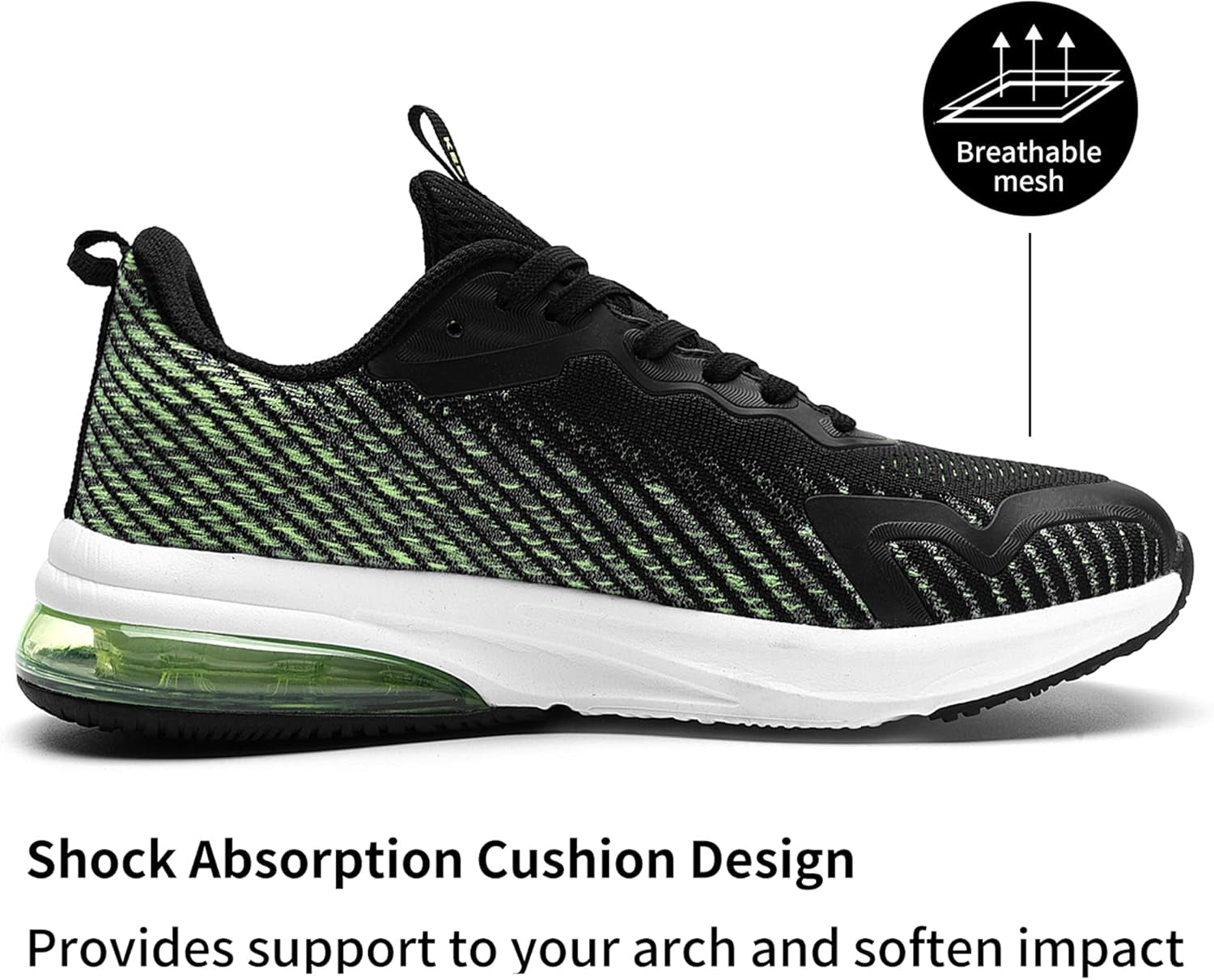 Mens Road Running Shoes Athletic Air Cushion Lightweight Breathable Workout Gym Walking Running Sneakers Blackgreen Size 12.5